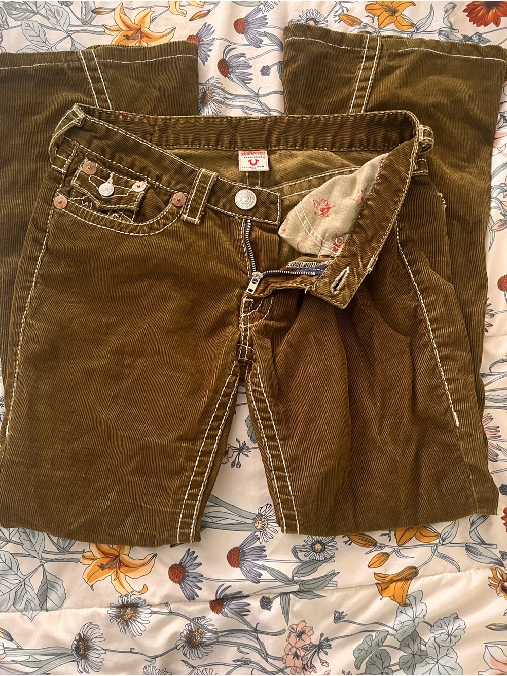 True Religion Olive Green Corduroy Flare Jeans - Picture 4 of 5